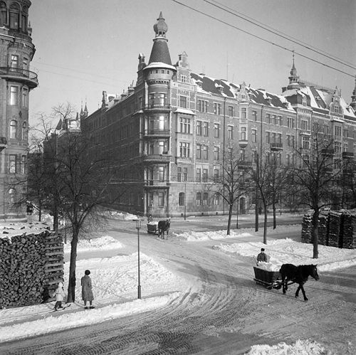 Carting snow in Stockholm, Sweden