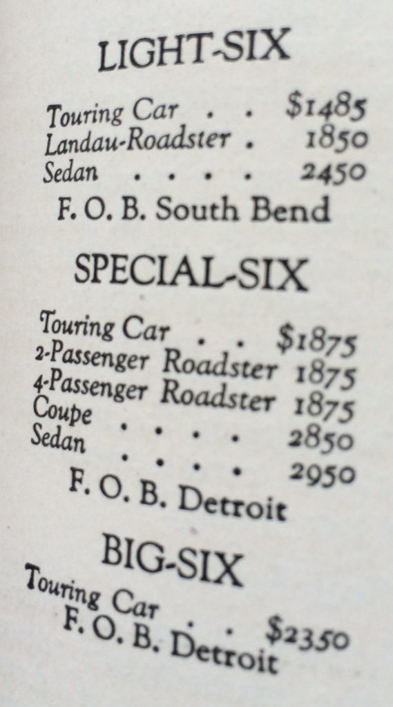 Studebaker auto prices 1920