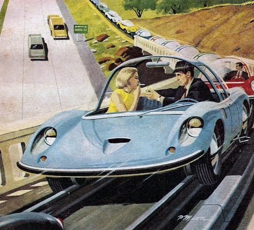 Hands free driving, retrofuturism