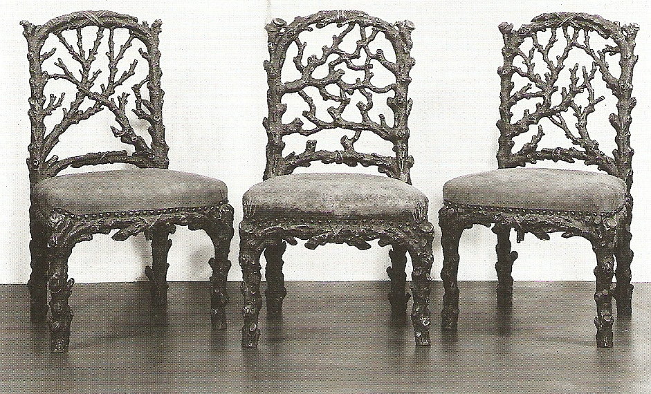 Rustic, faux rustic chairs at the V&A in London, England